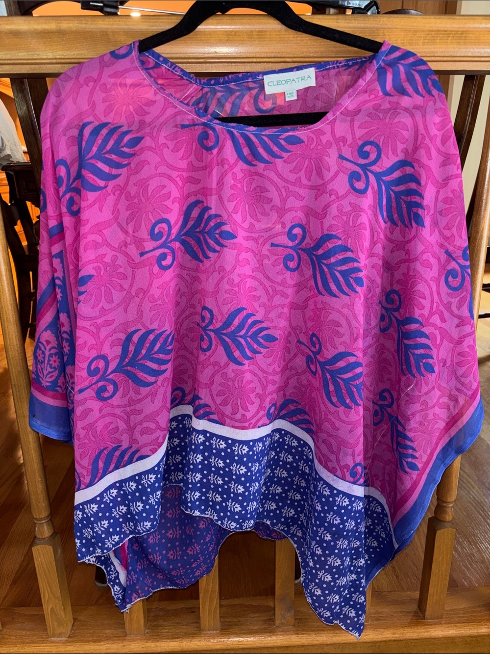 Cleopatra Pink & Blue Floral Print Poncho